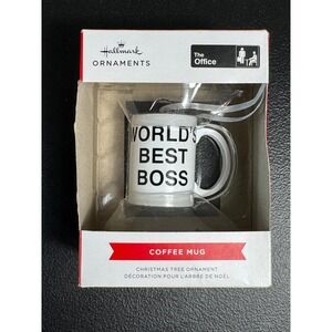1-Hallmark The Office‎ Worlds Best Boss Coffee Mug Christmas Ornament New